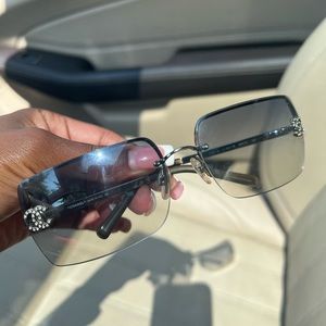 Chanel Rimless Sunglasses Coco Mark Rhinestone